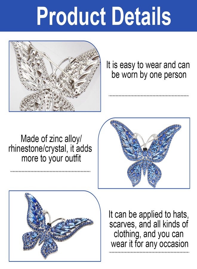 CZMZHFC Crystal Rhinestone Butterfly Brooch,Elegant Butterfly Lapel Pins,Fashion Exquisite Crystal Animal Shape Brooches Lapel Pins,Dress Accessories Jewelry Gift for Women Daily Decoration (Blue) - Image 3